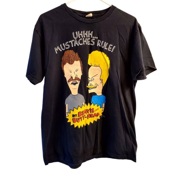 Gildan Other - Beavis and Butthead Mustaches Rule Men' Sz L Single Stitch 90's